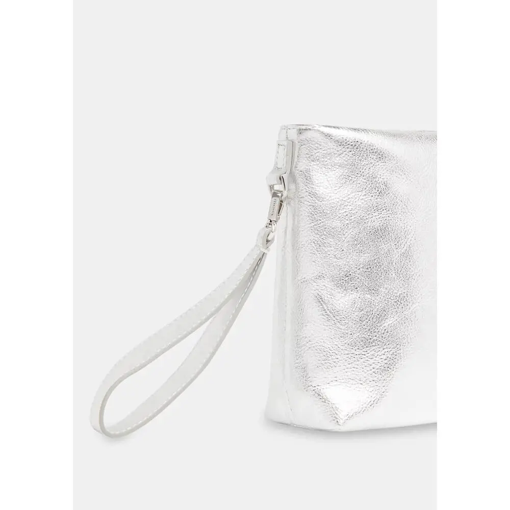 Whistles Avah Silver Zip Top Clutch